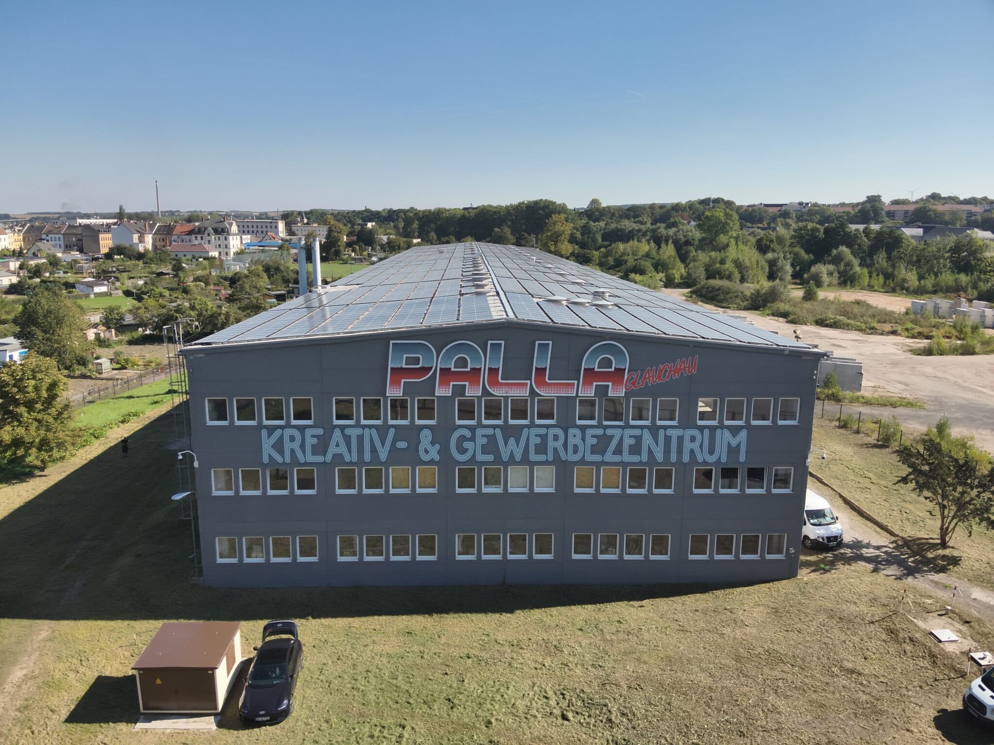 Drohnenaufnahme des PALLA Gebäudes